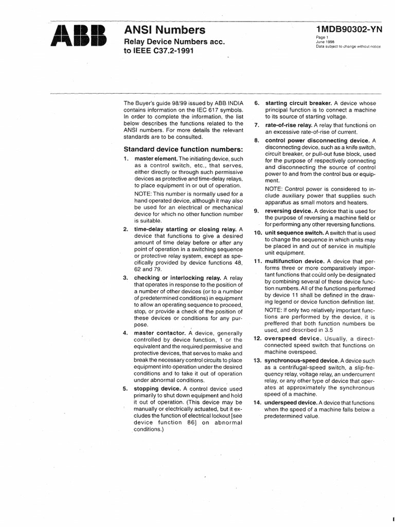 ANSI Codes PDF Switch Relay
