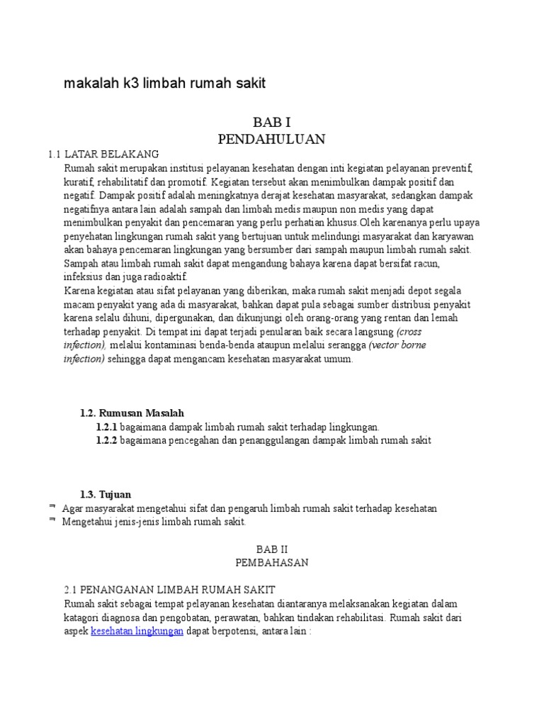 Makalah K3 Limbah Rumah Sakit Docx
