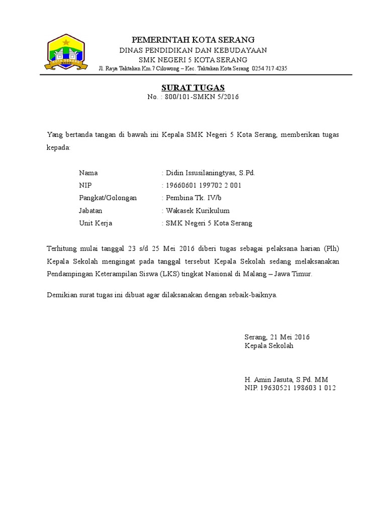 Surat Tugas Plh