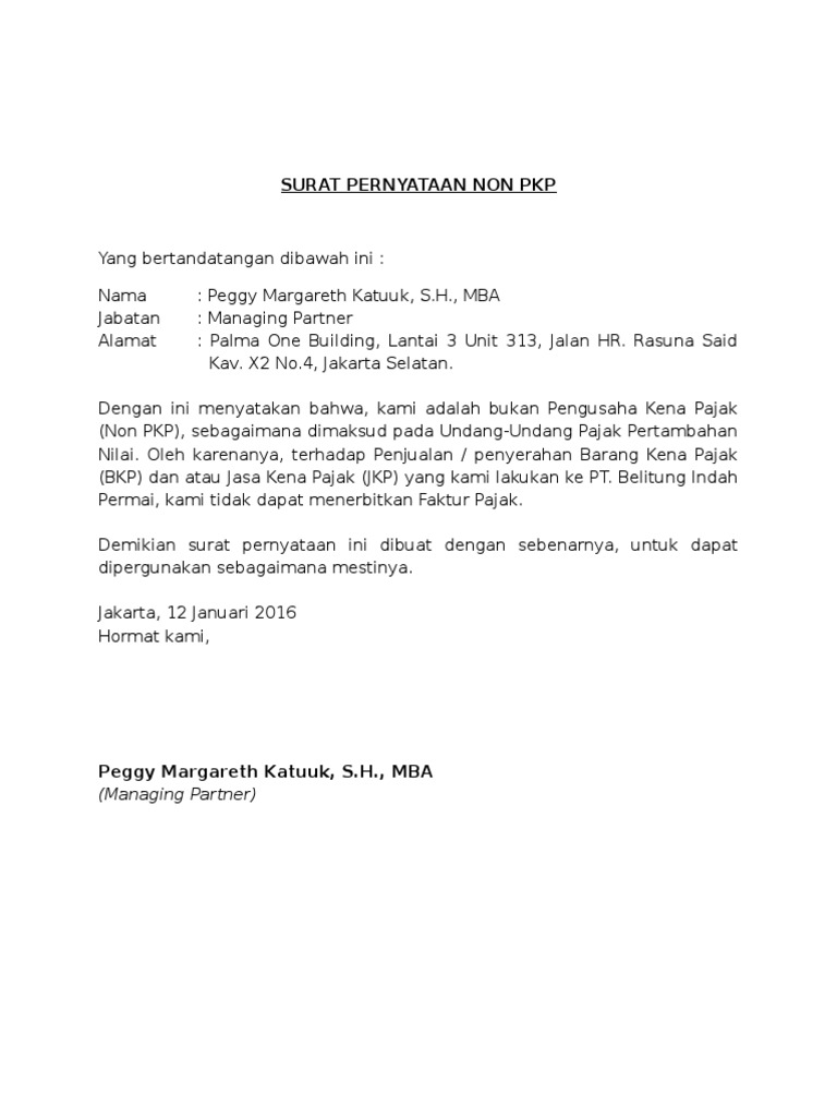 Surat Pernyataan Non PKP | PDF