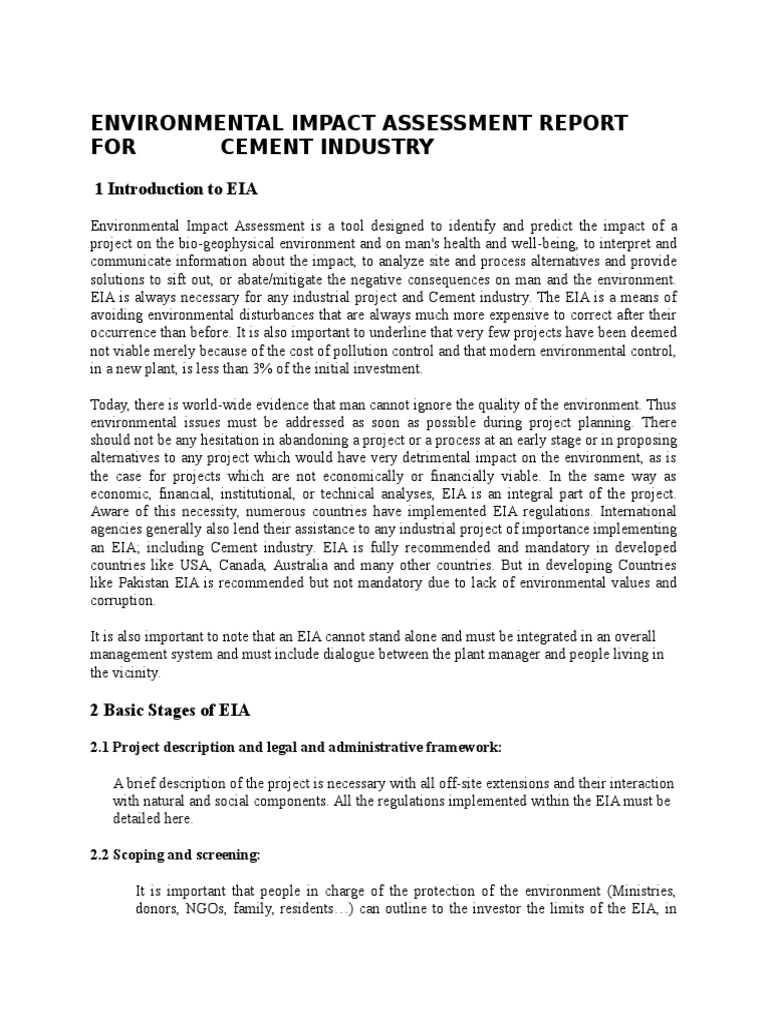 Cement Industry EIA Report Overview | PDF | Environmental Impact ...