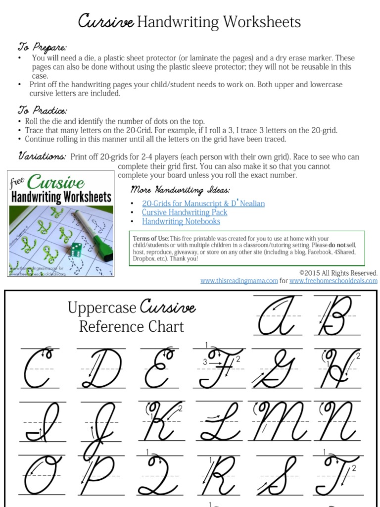 cursive handwriting practice grids symbols text