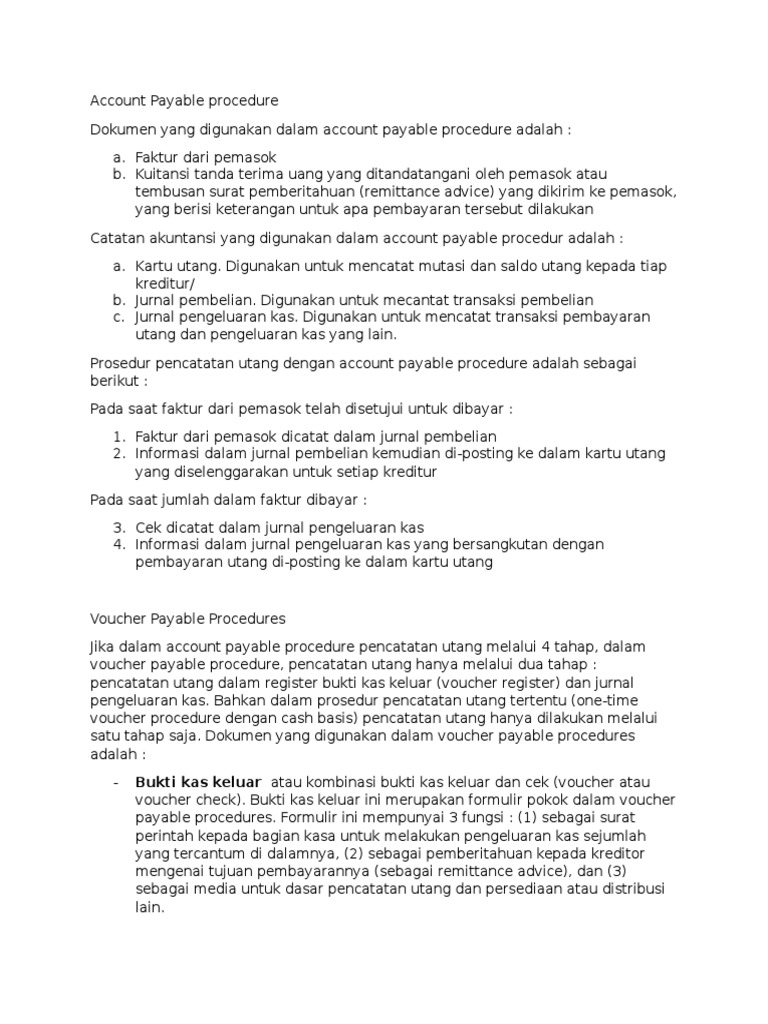 Prosedur Account Payable dan Voucher | PDF | Pengelolaan Keuangan & Uang