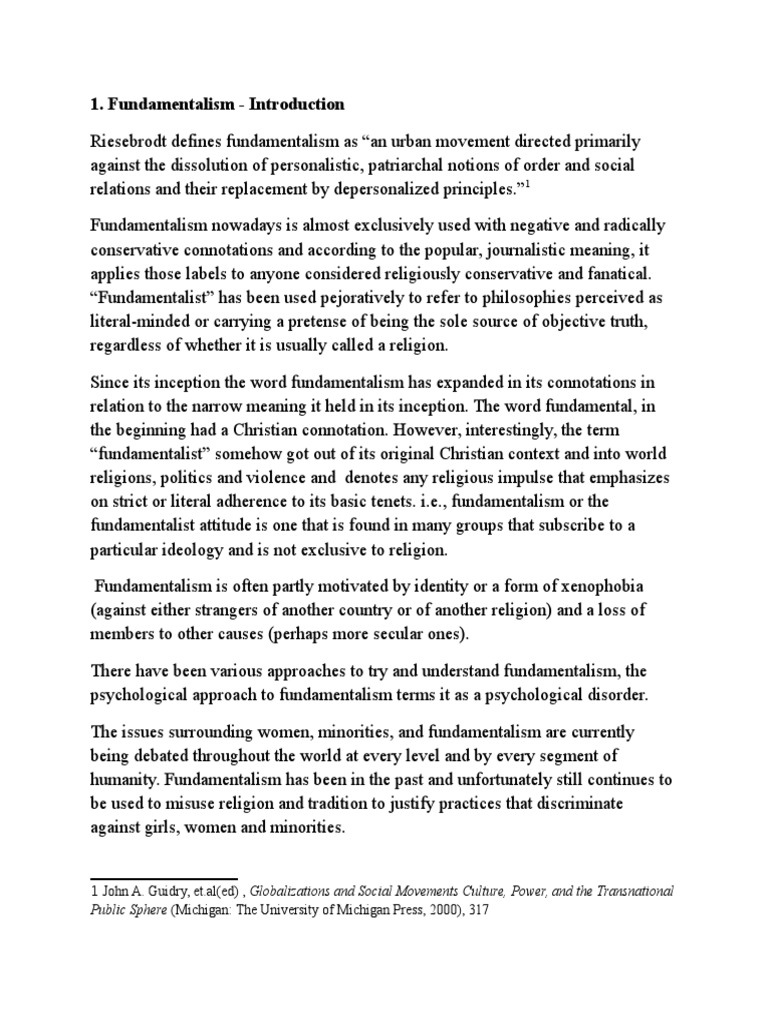 Fundamentalism Introduction PDF Christian Fundamentalism