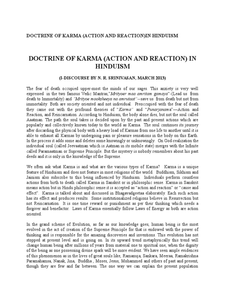 Doctrine of Karma (Action and Reaction) in Hinduism | PDF | Karma | Soul