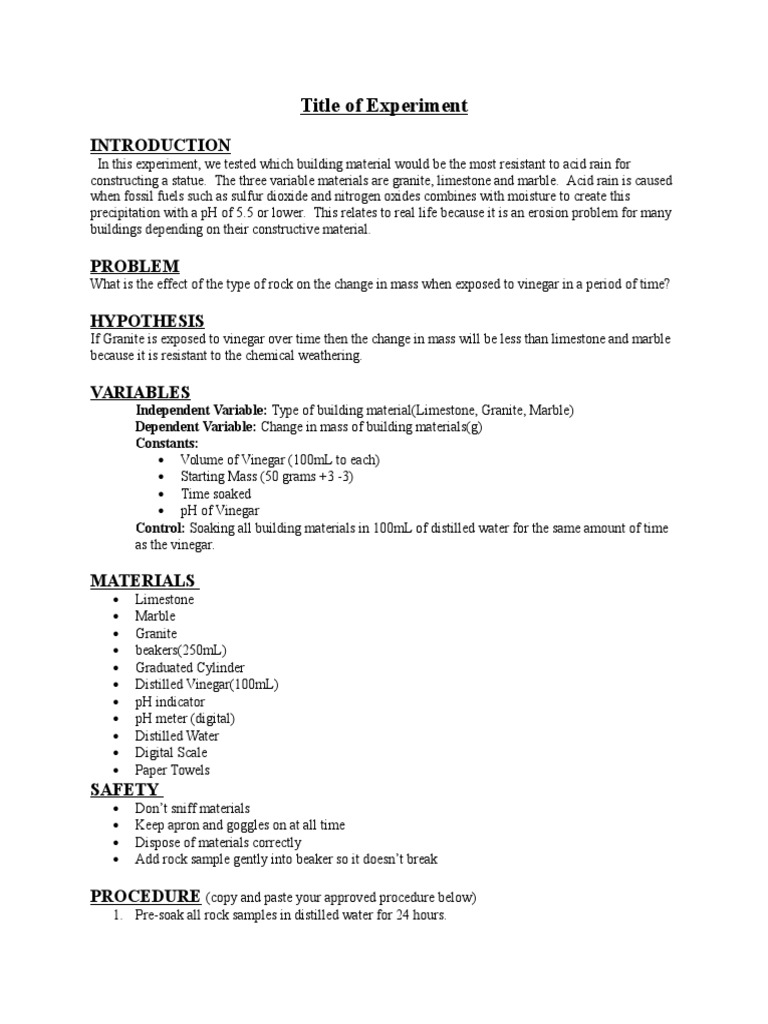 Acid Rain Lab Report PDF Experiment Ph