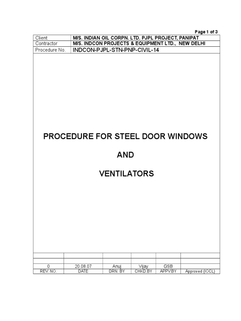 Procedure For Steel Door Windows and Ventilators PDF Door Window
