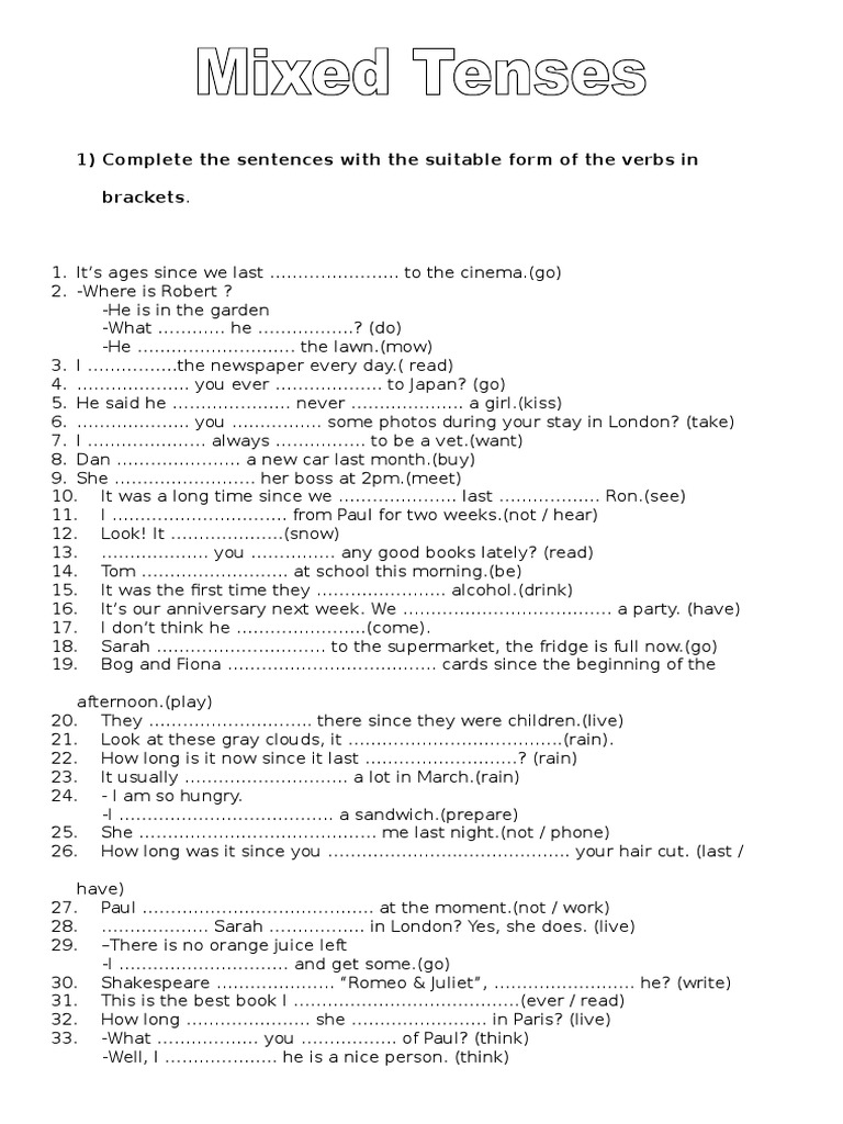 Mixed Tenses With Key-8 Páginas | PDF | Ellipsis
