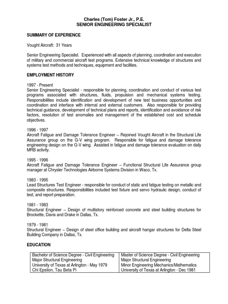 Senior Engineering Specialist Profile | PDF