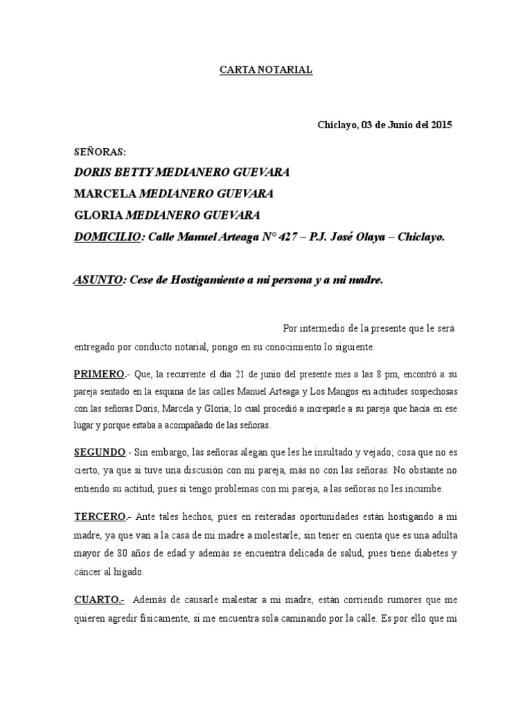 Carta Notarial Cese De Hostigamiento