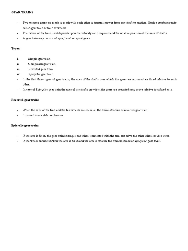 An Overview of Gear Train Types including Simple, Compound, Reverted