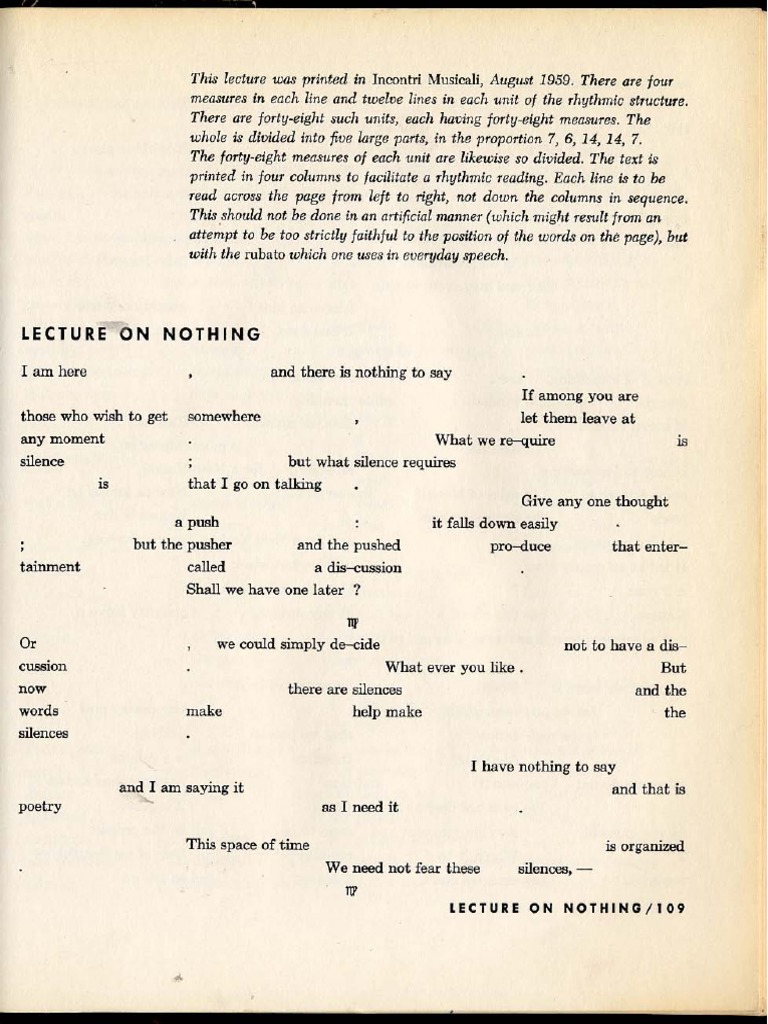 John Cage Lecture On Nothing PDF PDF