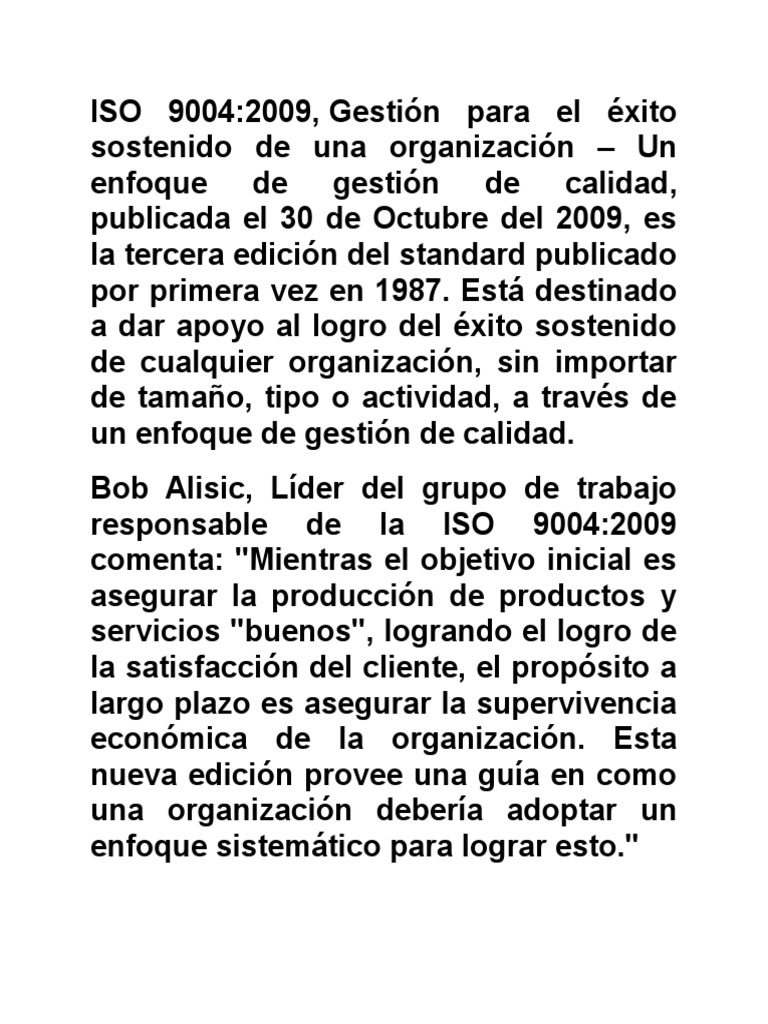 Iso 9004 | PDF | Organización internacional para la estandarización ...