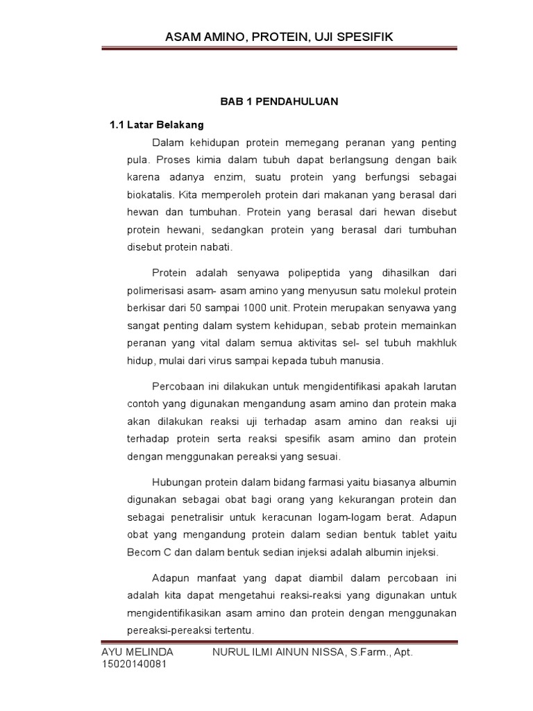 Laporan Praktikum Asam Amino Protein Uji Spesifik