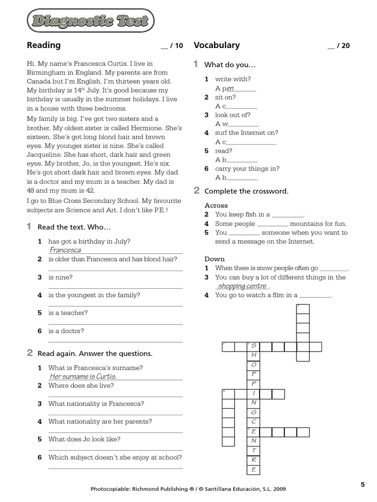 Diagnostic Test PDF PDF Linguistics