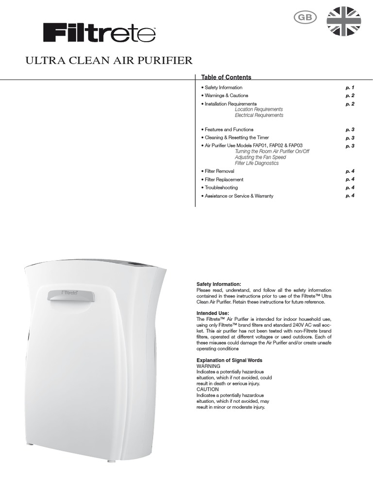 Ultra Clean Air Purifier Location Requirements Electrical Requirements