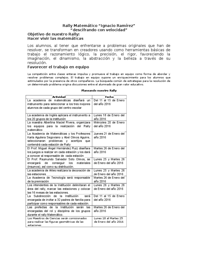 Rally Matemático: Actividades y Organización | PDF | Enseñanza de ...