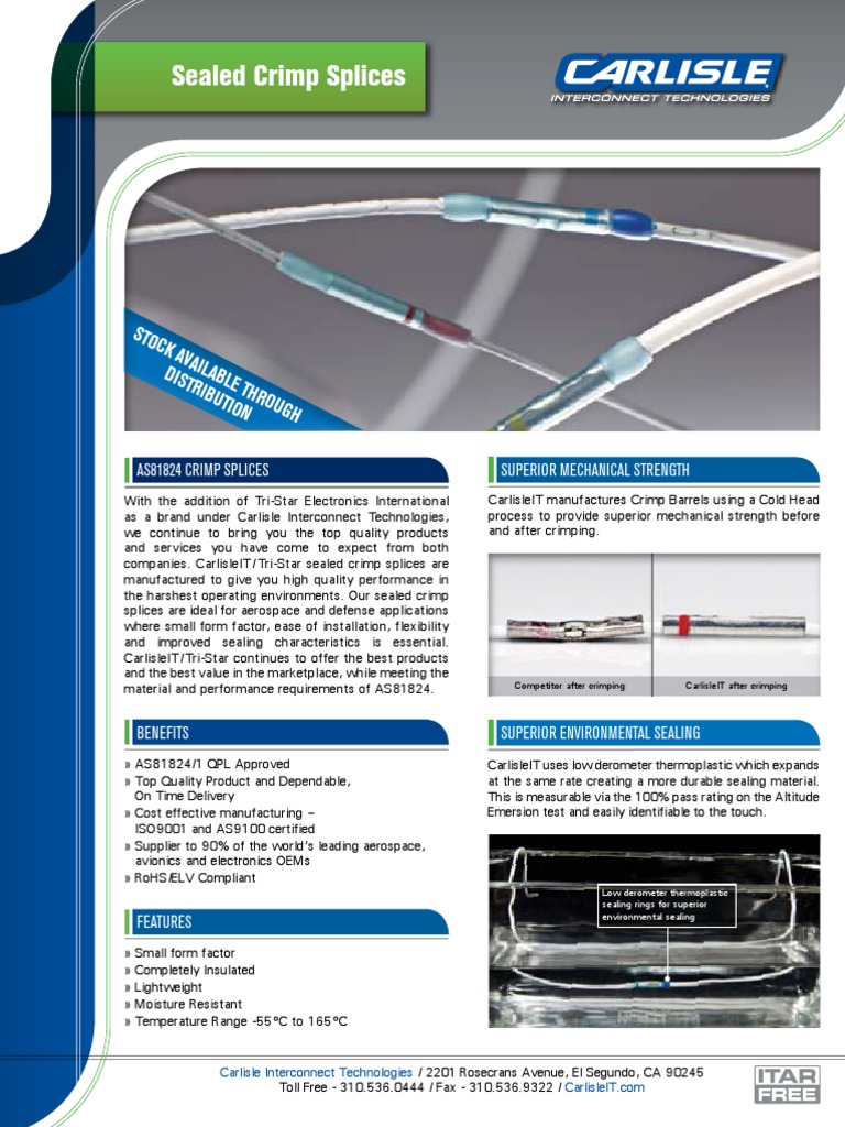 Sealed Crimp Splices: Sto CK Av Ailabl E Thro Ugh Distri Butio N | PDF ...