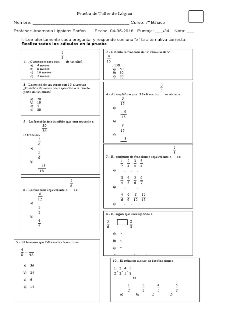 Prueba de Taller de Lógica 7°bas.