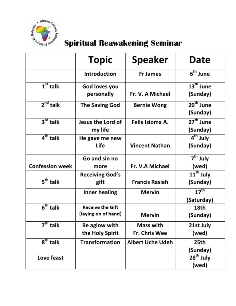 Spiritual Reawakening Seminar Schedule | PDF