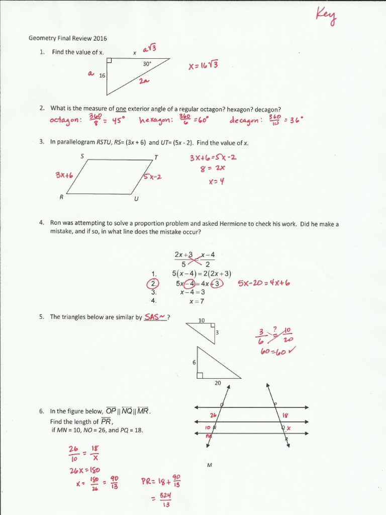 Geometry Spring Final Review 2016 Solutions | PDF