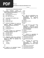 Prueba de Ciencias Naturales 6to