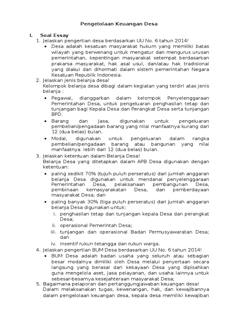 Soal Jawab Pkn Keuangan Desa