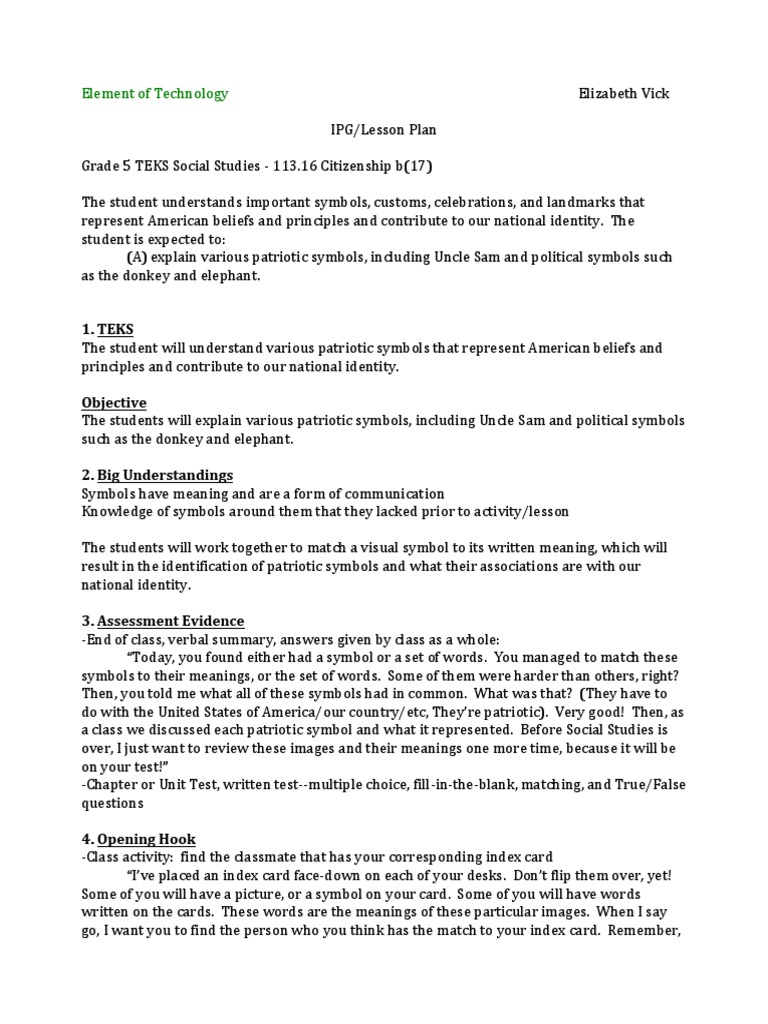 Ipg Lessonplan | PDF | Symbols | Educational Assessment