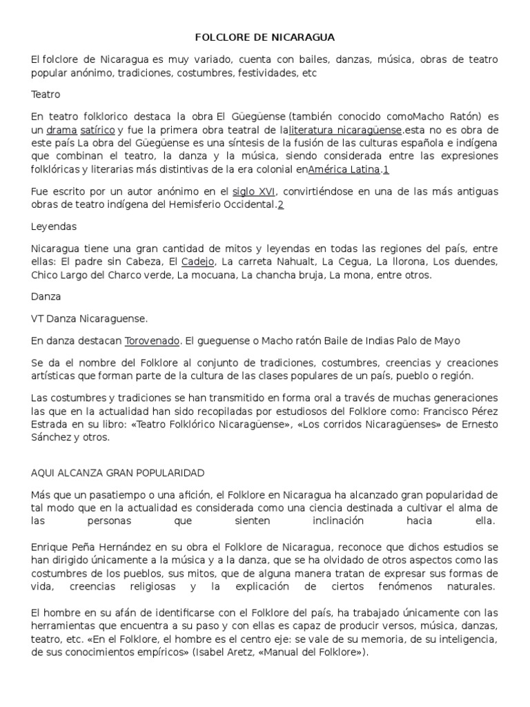 Folclore De Nicaragua Pdf Nicaragua Folklore