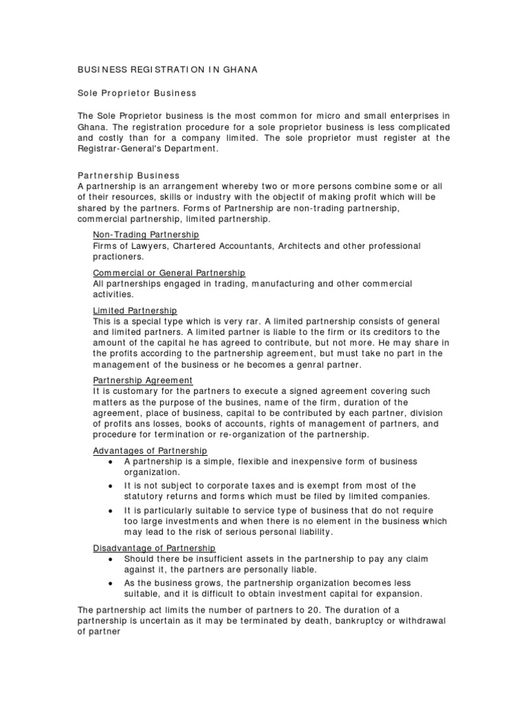 Business Registration in Ghana Partnership Guarantee