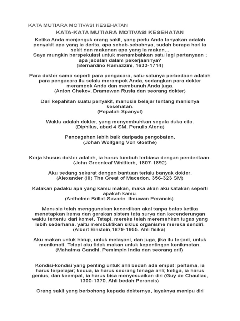 Kata Mutiara Motivasi Kesehatan