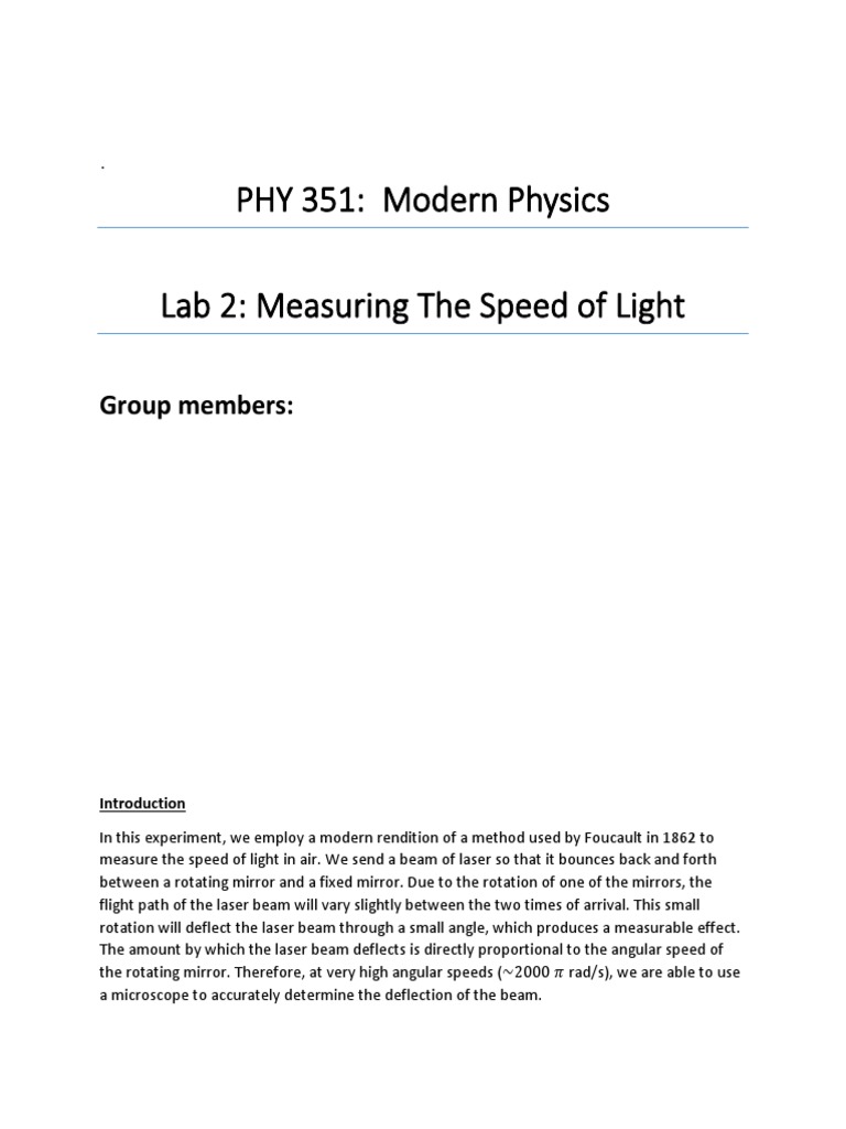 Measuring Light Speed with Foucault Method | PDF | Speed Of Light ...