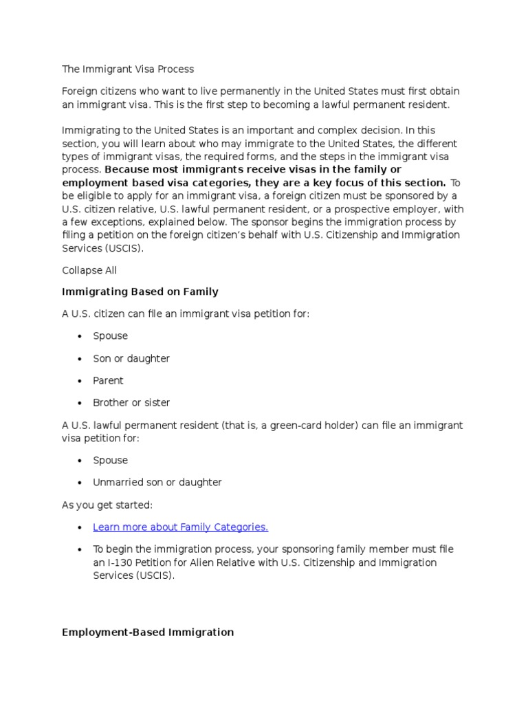 Immigrant Visa Process Overview | PDF