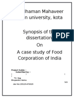 Vardhaman Mahaveer Open University, Kota Synopsis of The Dissertation On A Case Study of Food Corporation of India