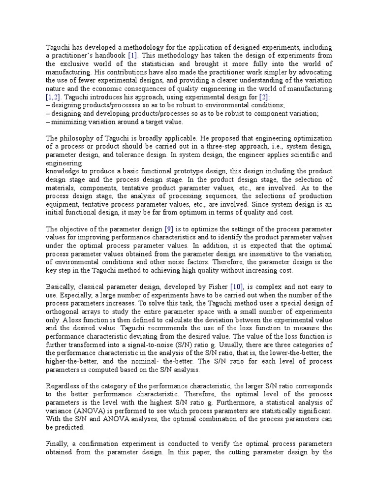 Taguchi Method for Process Optimization | PDF | Signal To Noise Ratio ...