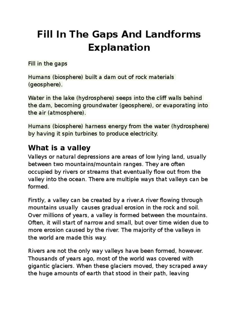 Fill in The Gaps and Landforms Explanation: What Is A Valley | PDF