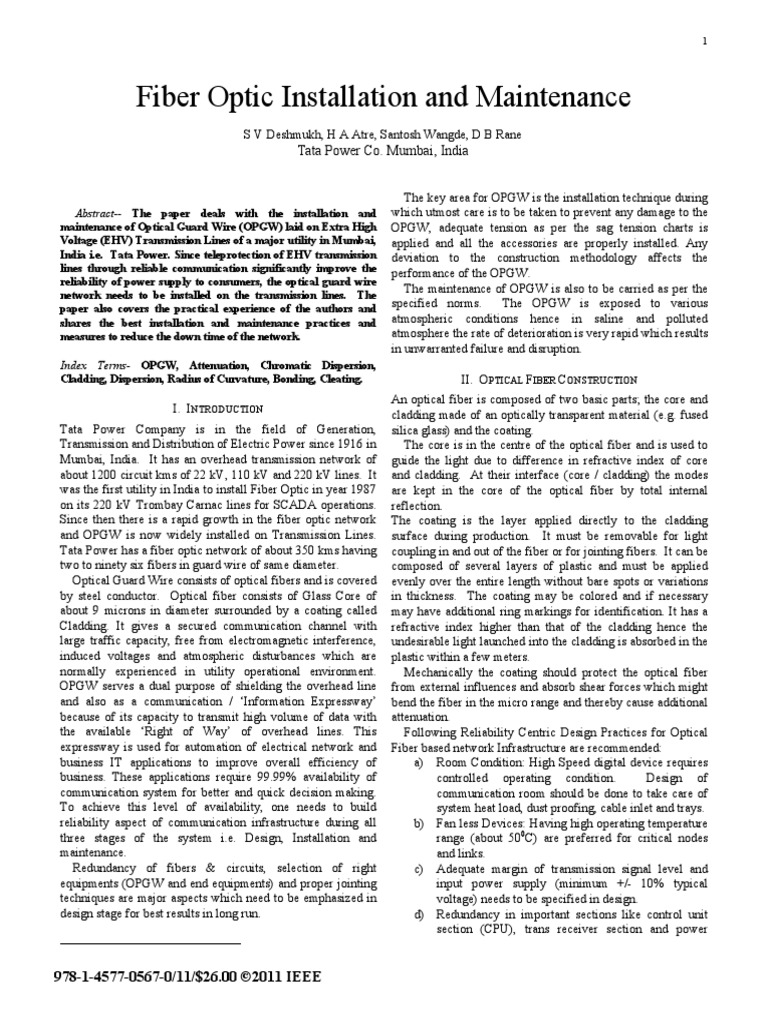 Fiber Optic Installation and Maintenance | PDF | Optical Fiber ...