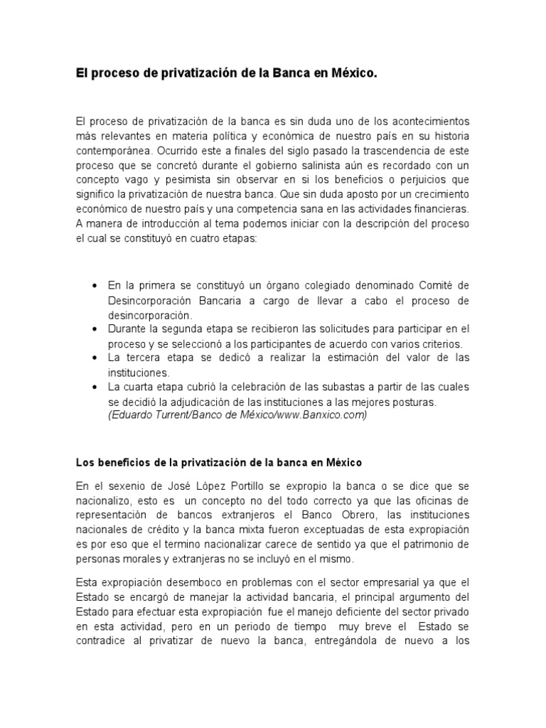 Privatización de la Banca en México | PDF | Bancos | Economias