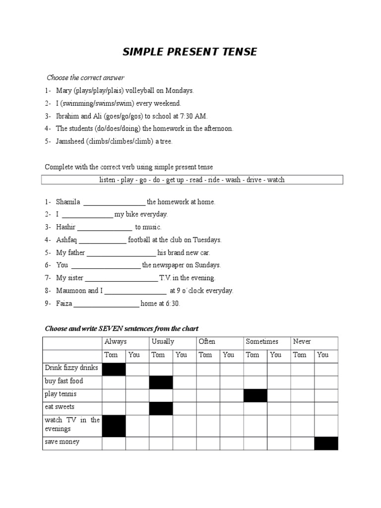 Worksheet 15 (Simple Present Tense) | PDF