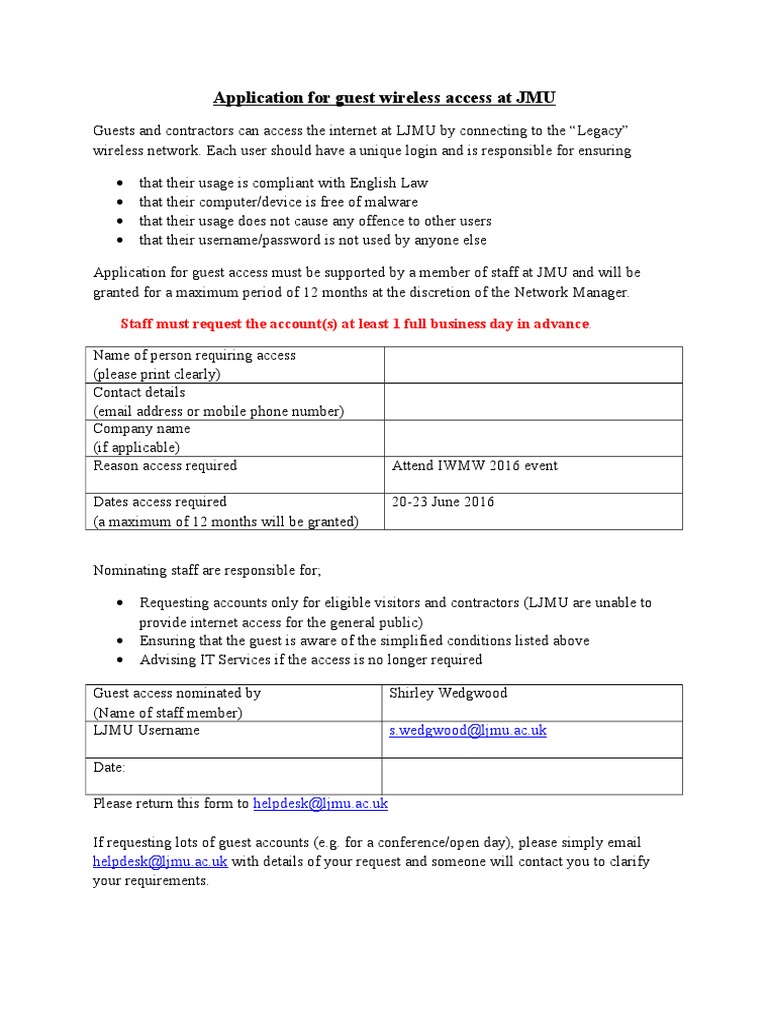 LJMU Guest Wireless Application Form | PDF