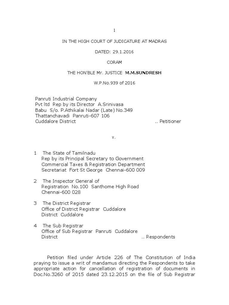 Writ Petition on Document Registration Issue | PDF | Finance & Money ...
