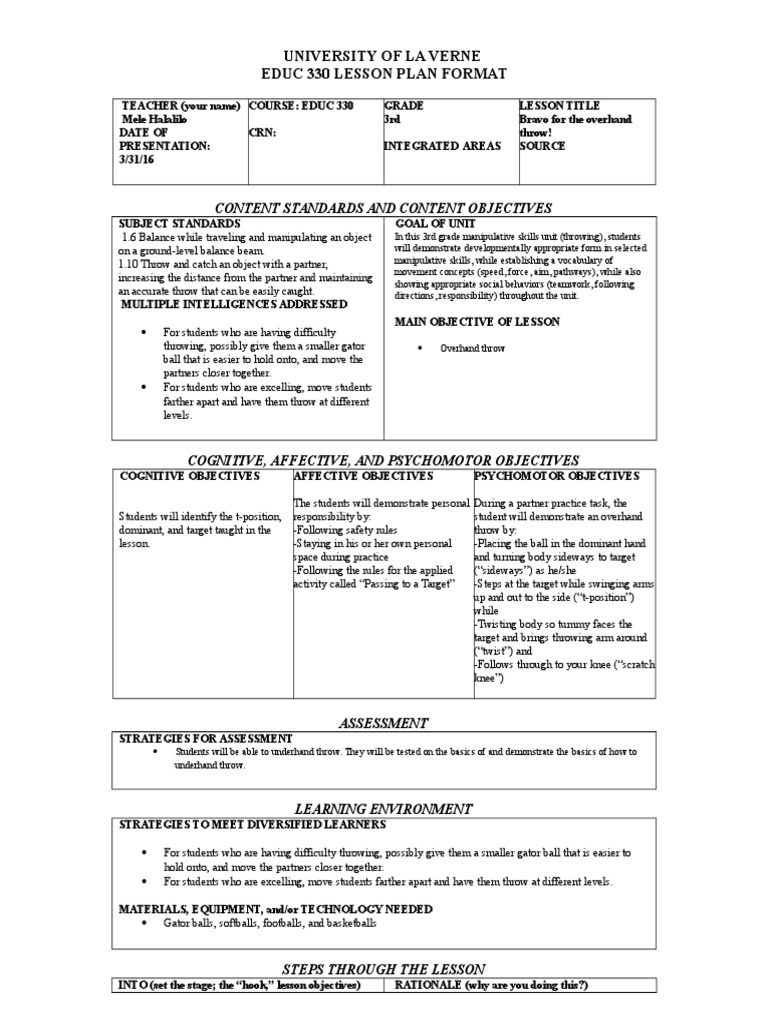 lesson plan for manipulative Educational Assessment Affect (Psychology)