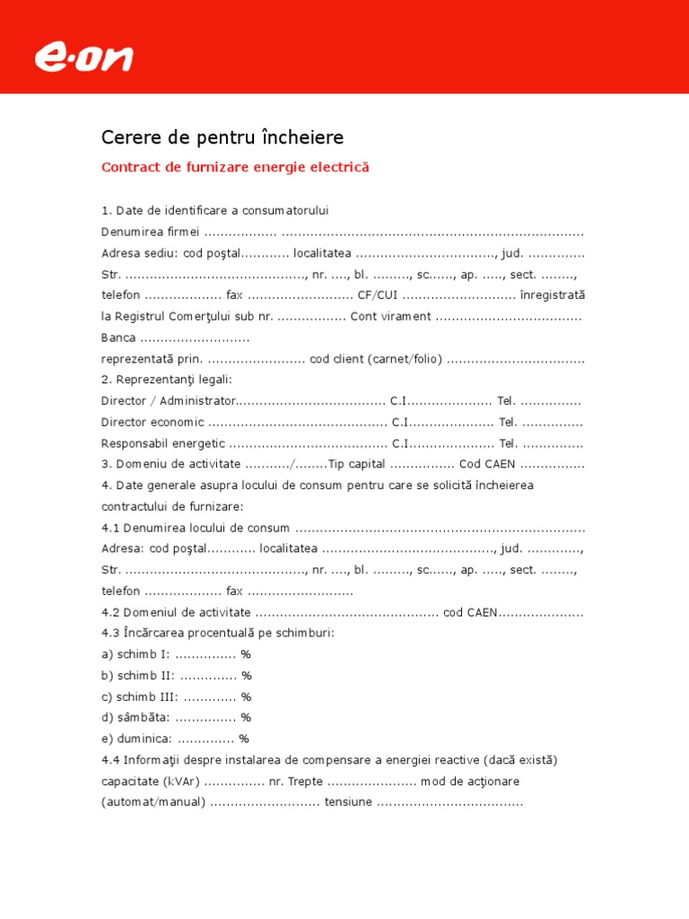 Cerere Incheiere Contract Furnizare Client Economic