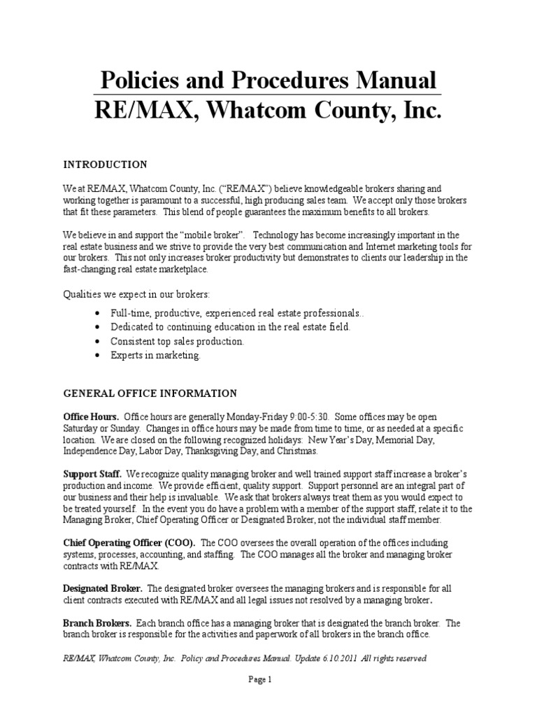 Internal Remax Policy And Procedures Manual Final 6 10 2011 1 Social Media Popular Culture Media Studies