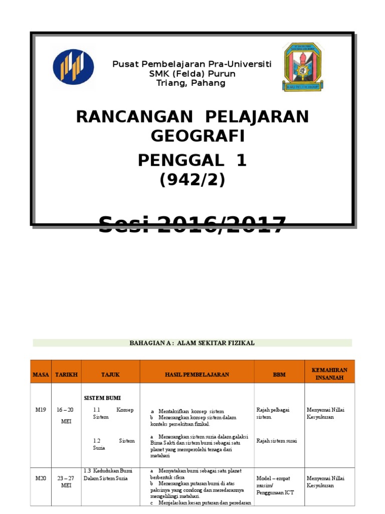 Rancangan Pengajaran Geografi Stpm Penggal 1 Tahun 2017 Pdf