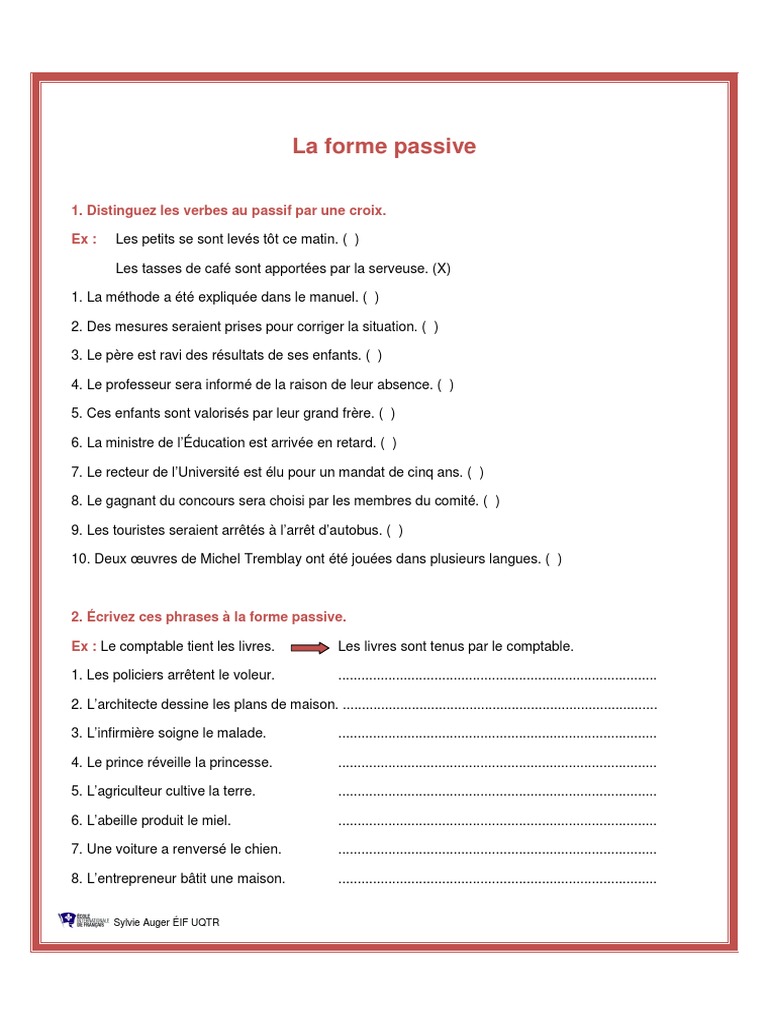 exercices sur la forme passive exercice sur la forme passive Bollbing