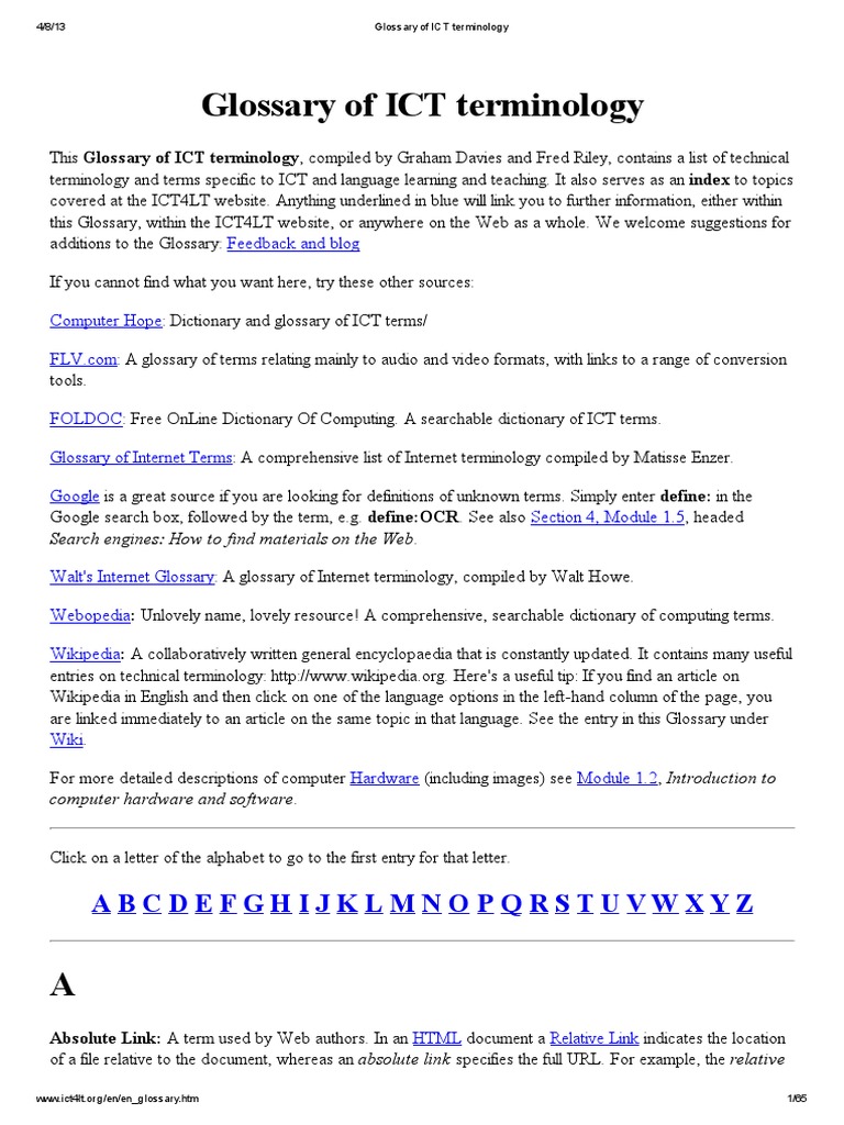 Glossary of ICT Terminology PDF | PDF | Codec | Ajax (Programming)