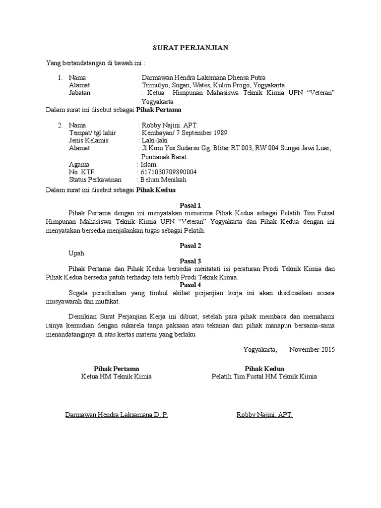 Surat Perjanjian Pelatih Futsal