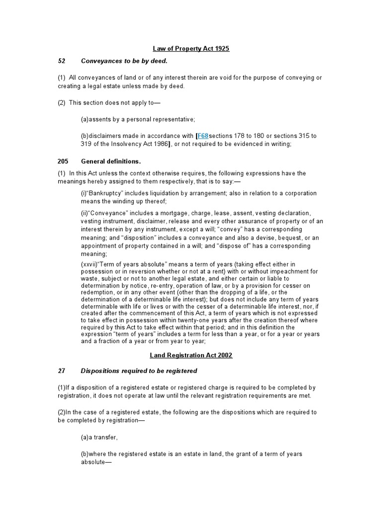 Law of Property Act 1925 PDF Lease Virtue