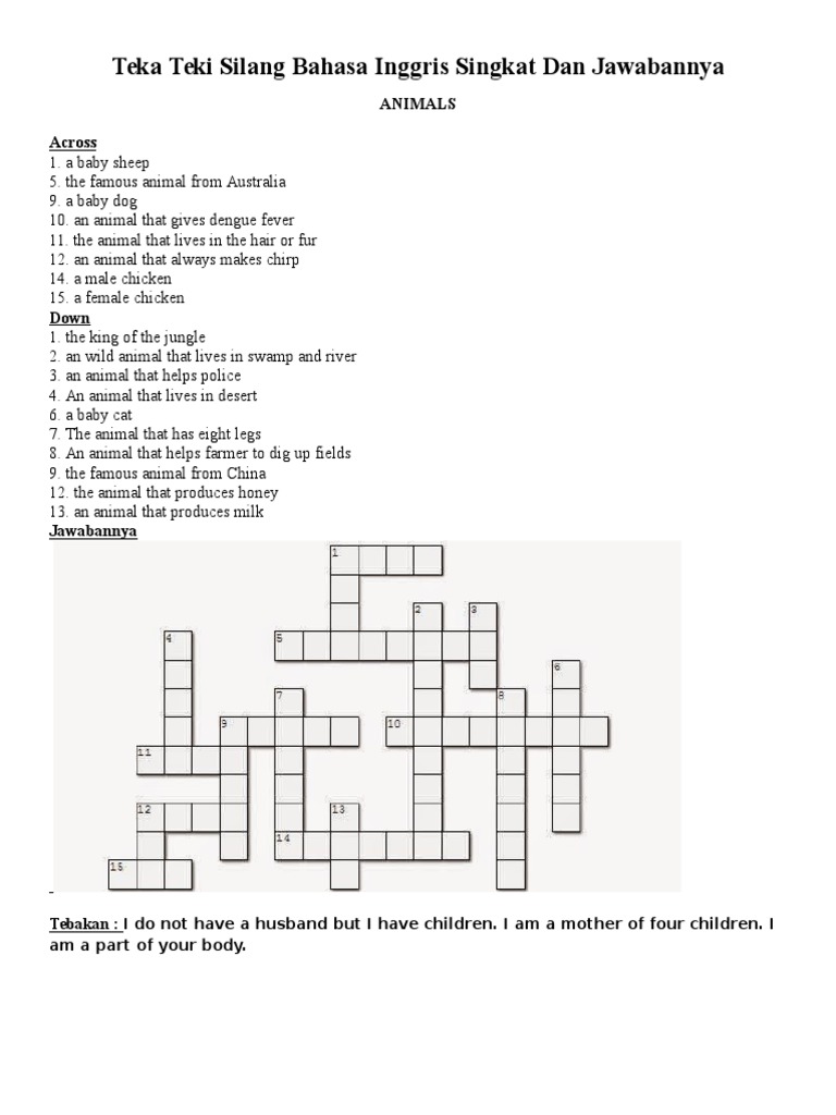 Teka Teki Silang Bahasa Inggris Singkat Dan Jawabannya | PDF | Mammals